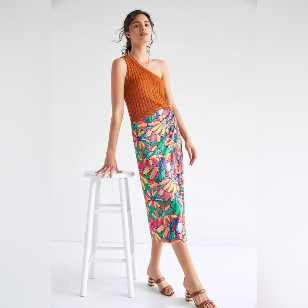 FARM Rio Green Multicolor Floral Midi Skirt